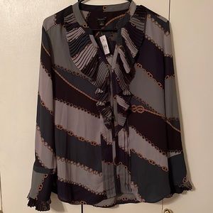 ANN TAYLOR CHAIN RUFFLED BLOUSE. SIZE M